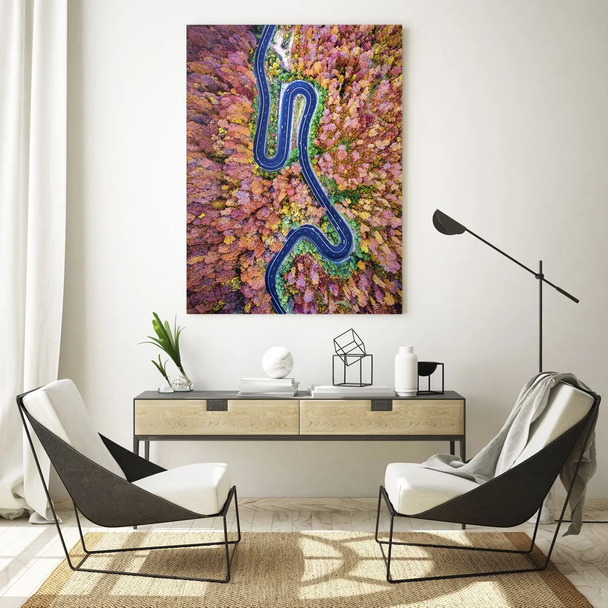 Schilderen op glas - Een kronkelende weg door het bos - 50x70 cm