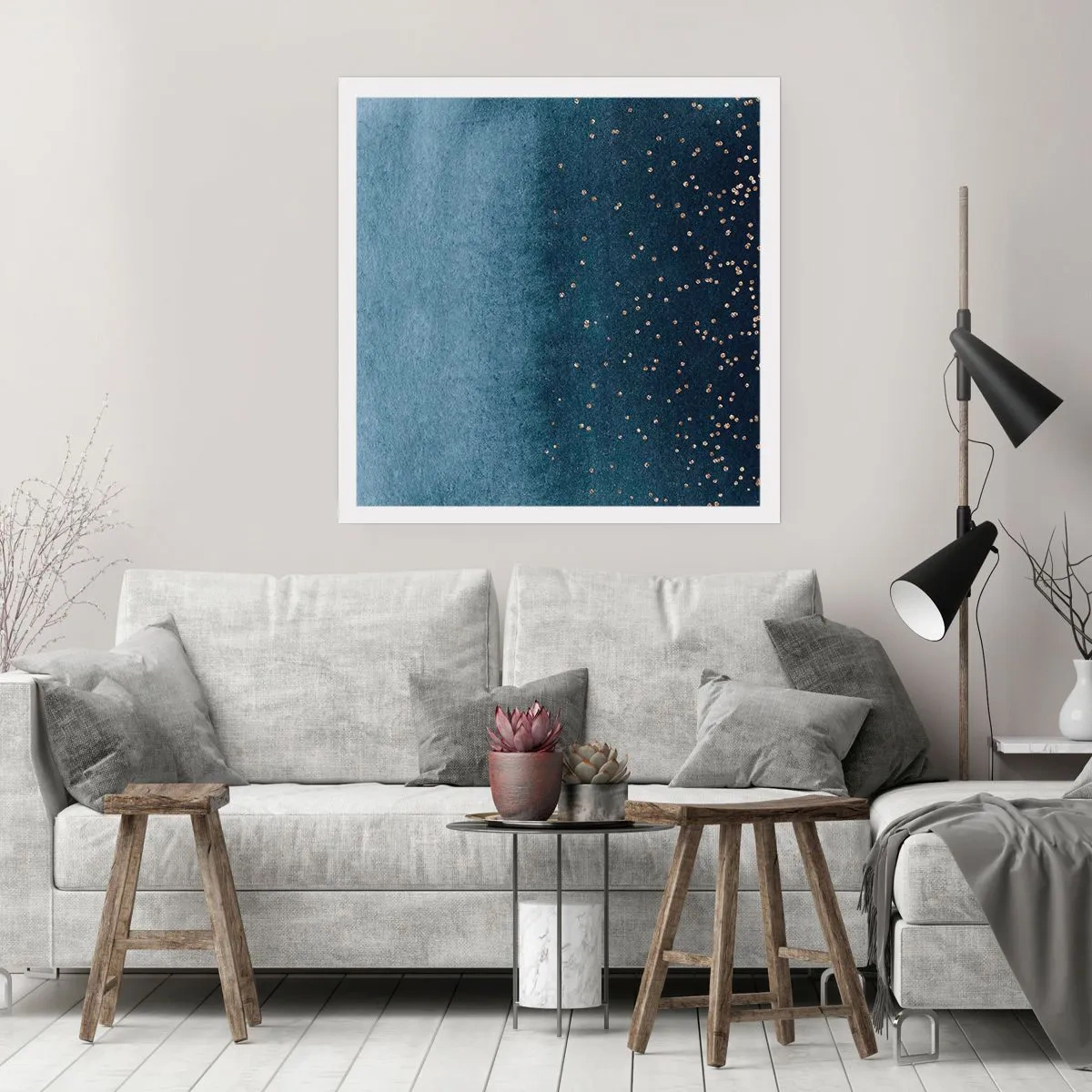 Poster - Samenstelling - blauwe fasen - 50x50 cm