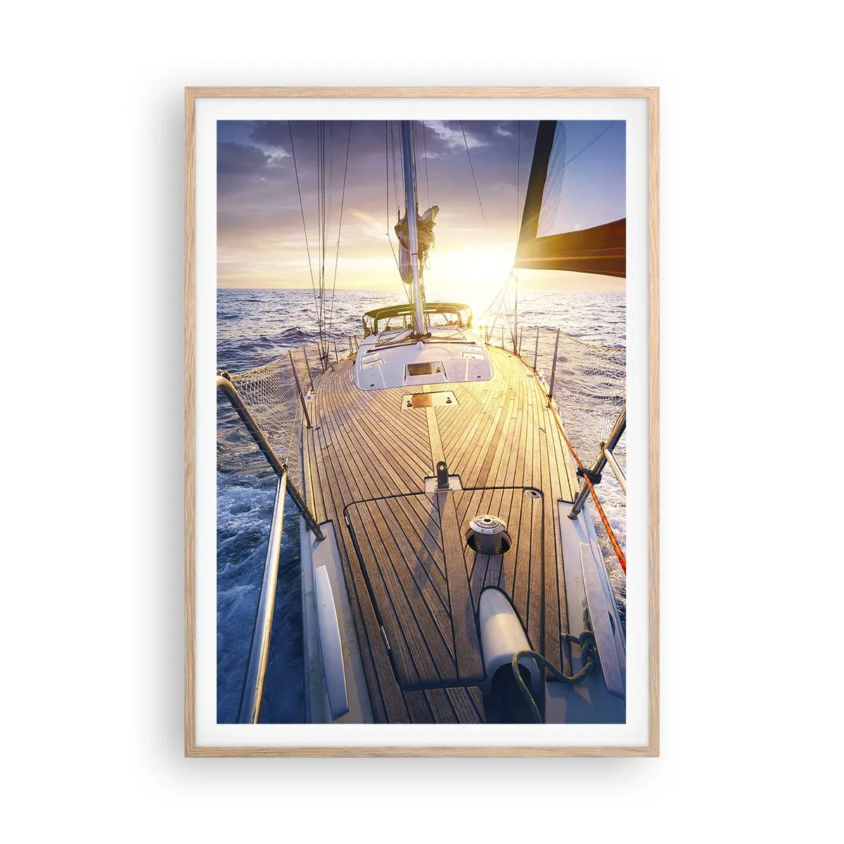 Een poster in een licht eiken lijst - Lopend op de golven - 70x100 cm