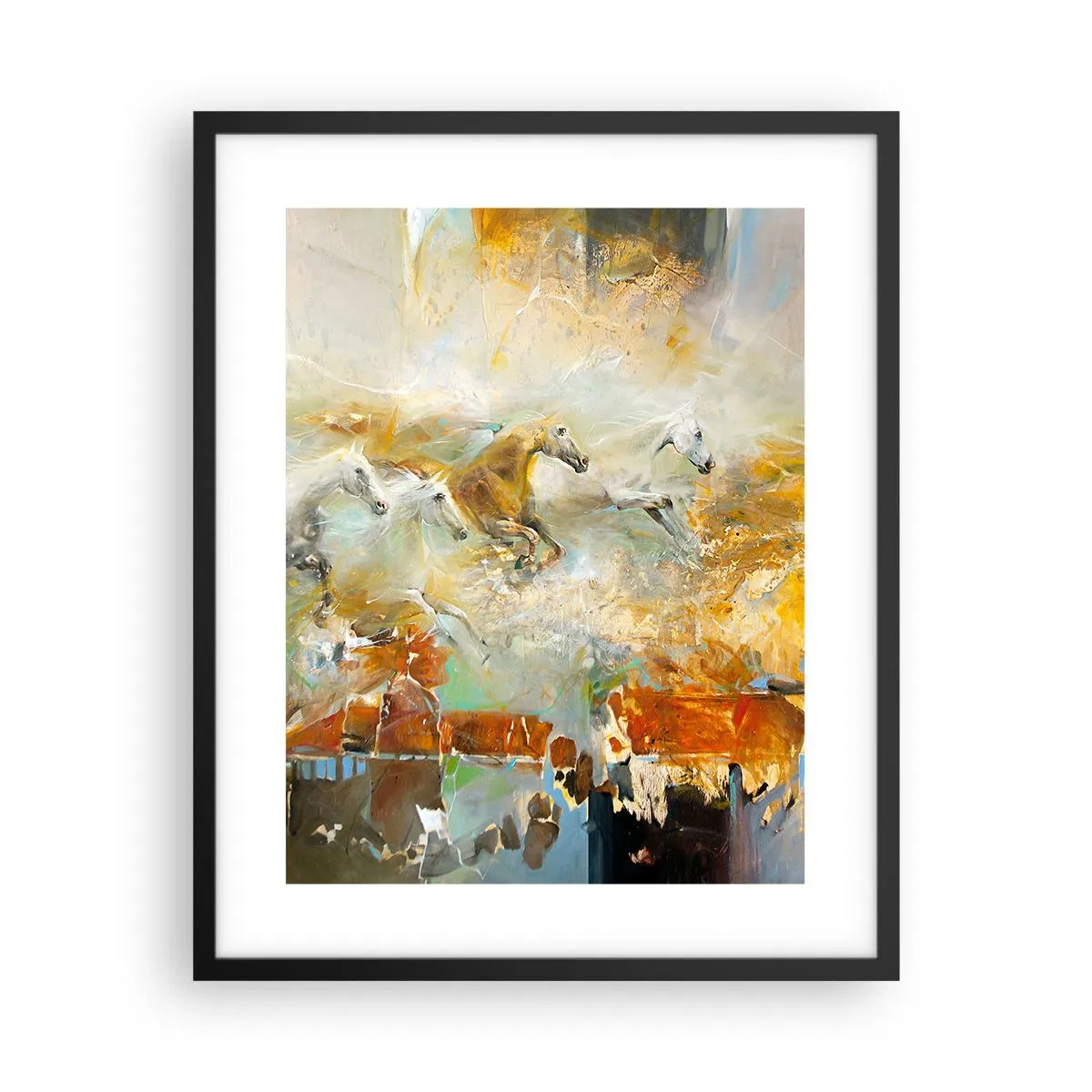 Poster in een zwarte lijst - Galopperen door het licht - 40x50 cm
