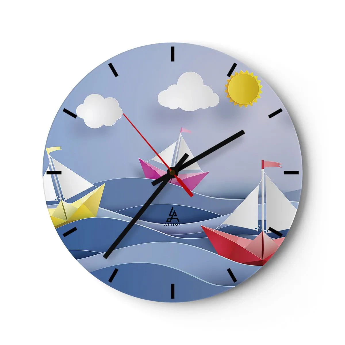 Wandklok - Klok - Papieren bootjes op de golven op een zonnige dag - 30x30cm - Ah, wat is het heerlijk om in de golven te schommelen - Moderne wanddecoratie voor woonkamer, keuken en slaapkamer ARTTOR