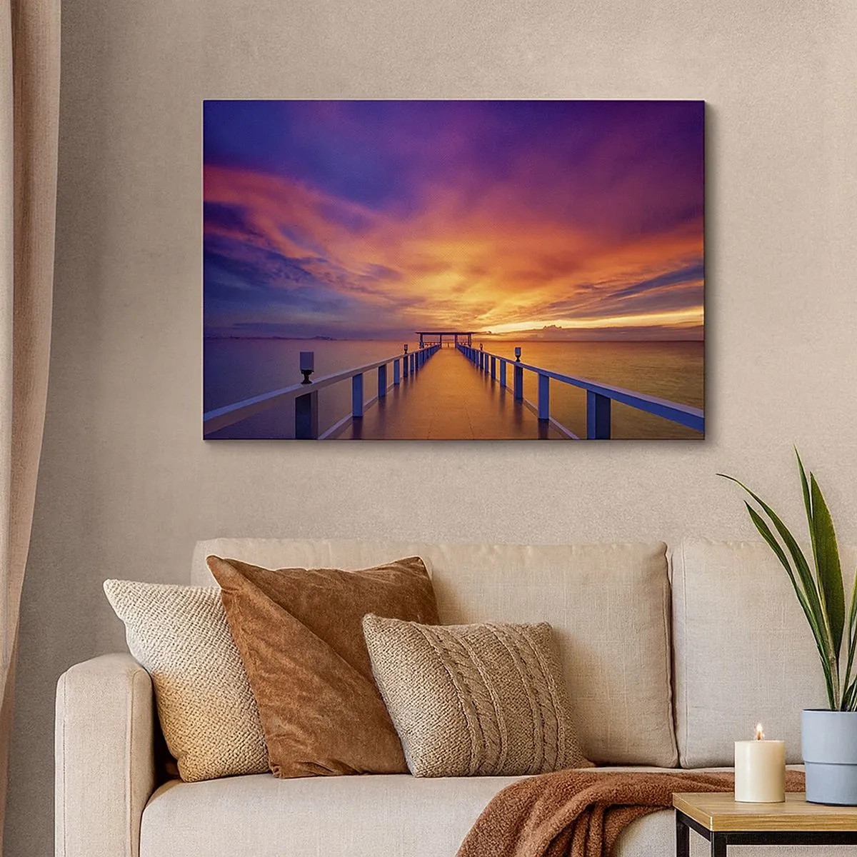 Schilderen op canvas - Een steiger die naar de zee leidt tijdens zonsondergang - 70x50cm - Zonder einde - Moderne wanddecoratie voor woonkamer en slaapkamer ARTTOR