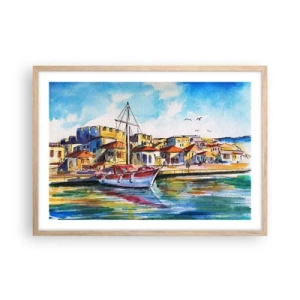 Een poster in een licht eiken lijst - Regenboogmiddag - 70x50 cm