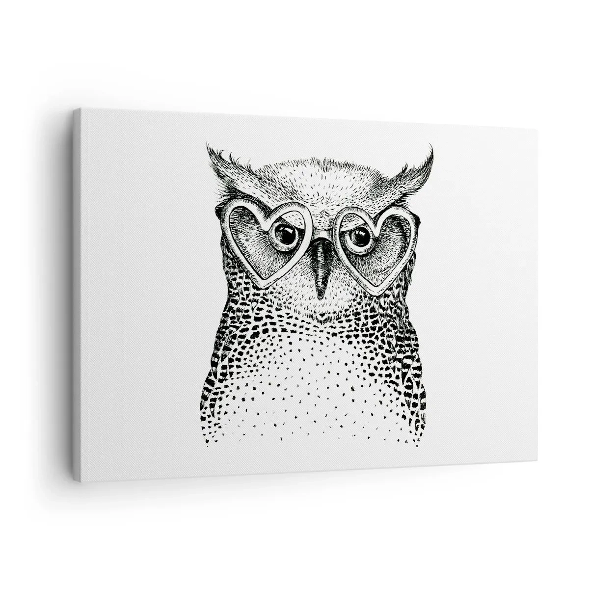 Schilderen op canvas - Stijlvolle afbeelding van een uil met een hartvormige bril - 70x50cm - Verstandig en met liefde - Moderne wanddecoratie voor woonkamer en slaapkamer ARTTOR