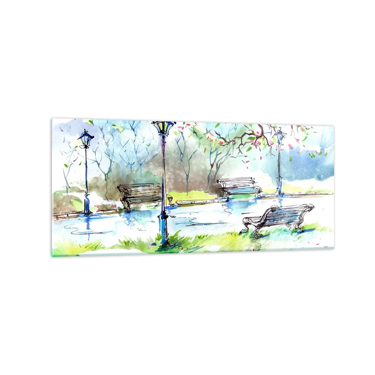 Schilderen op glas - De charme van de stilte van het park - 120x50 cm