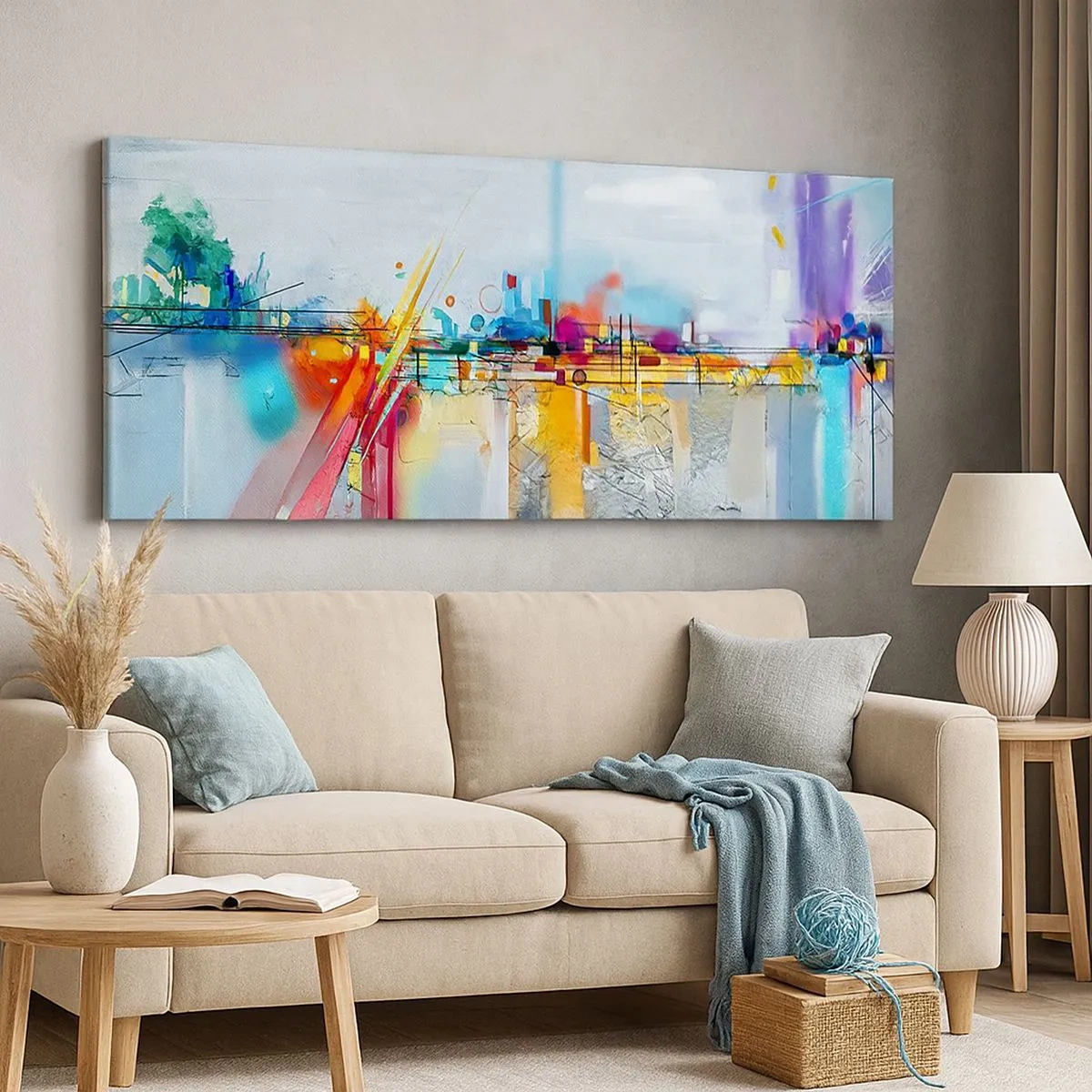 Schilderen op canvas - Brug van vreugde bij de rivier van het leven - 100x40 cm