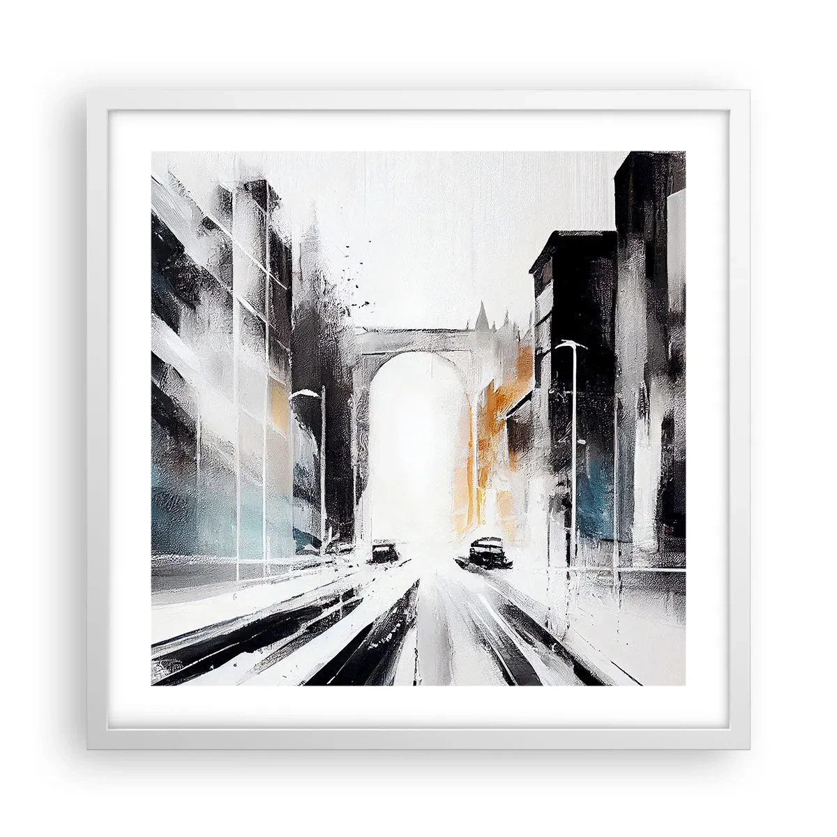 Poster in een witte lijst - Stadsstudie: architectuur en beweging - 50x50 cm