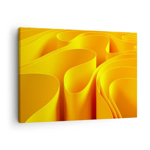 Schilderen op canvas - Gele abstracte golven die lijken op zonnestralen - 70x50cm - Als de golven van de zon - Moderne wanddecoratie voor woonkamer en slaapkamer ARTTOR