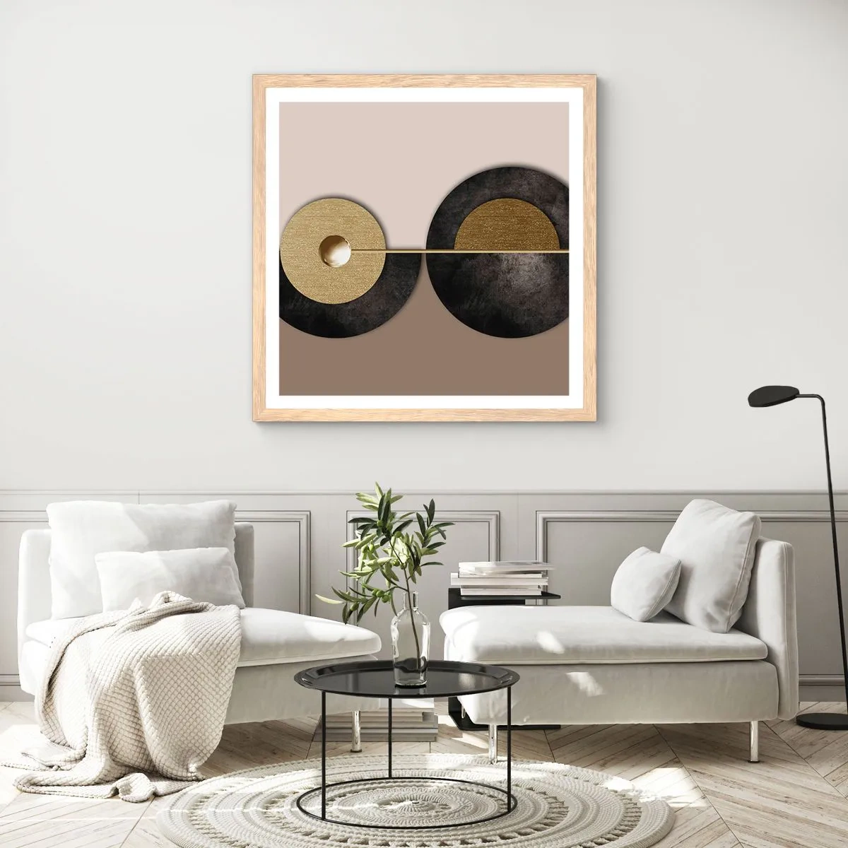 Een poster in een licht eiken lijst - Variaties rond de cirkel - 50x50 cm