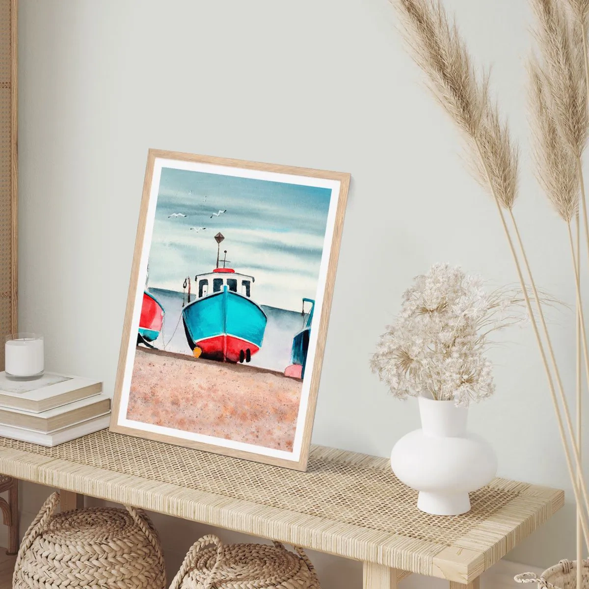 Een poster in een licht eiken lijst - Klaar om te vissen - 40x50 cm