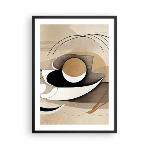 Poster in een zwarte lijst - Minimalistische abstractie in tinten beige en zwart - 50x70cm - Compositie: de essentie van de dingen - Moderne wanddecoratie voor woonkamer en slaapkamer ARTTOR