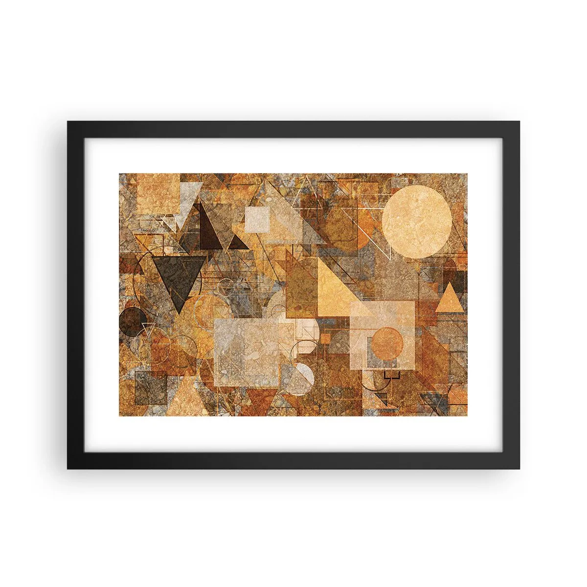 Poster in een zwarte lijst - Een kubistische studie van brons - 40x30 cm