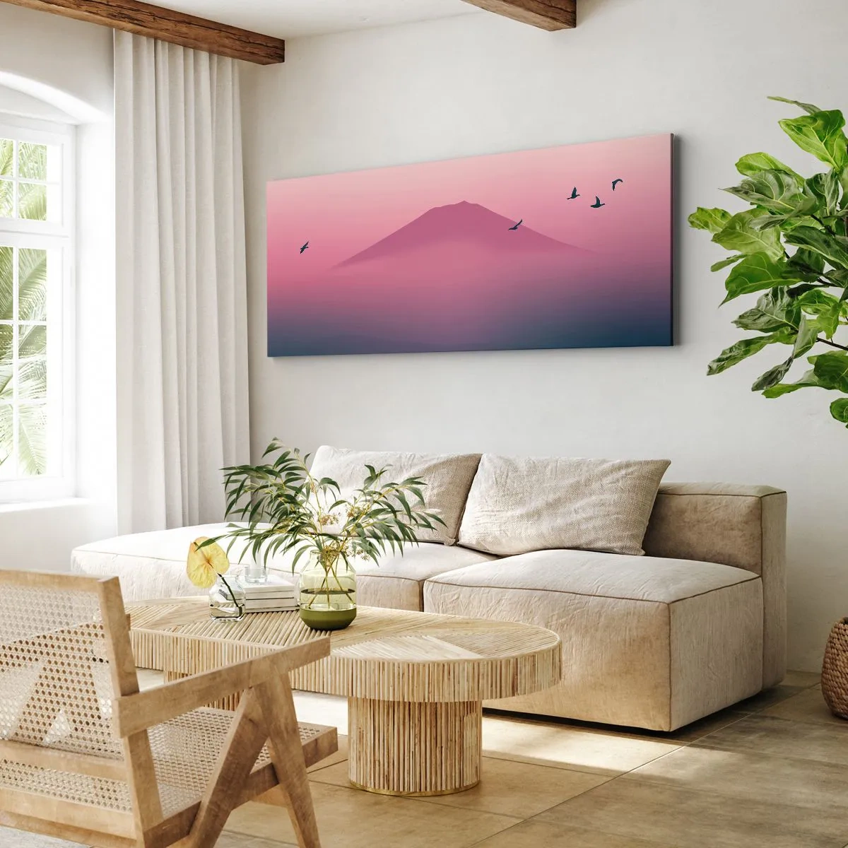 Schilderen op canvas - Wandelaars boven de wolken - 120x50 cm