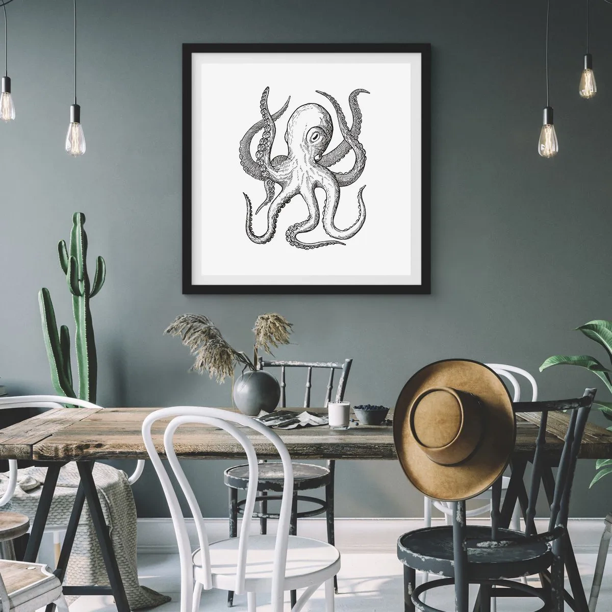 Poster in een zwarte lijst - Dansend met de golven - 30x30 cm