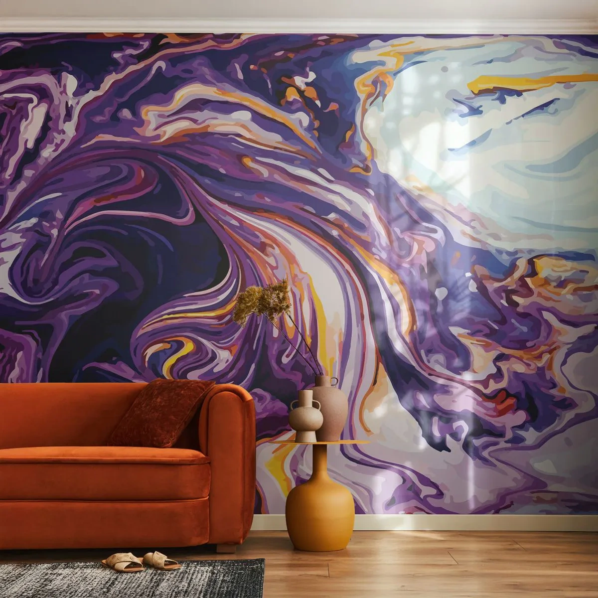 Zelfklevend Fotobehang Deluxe Sticker - De vouw is paars geworden - Abstractie, Deel, Modern patroon - 250x175 cm