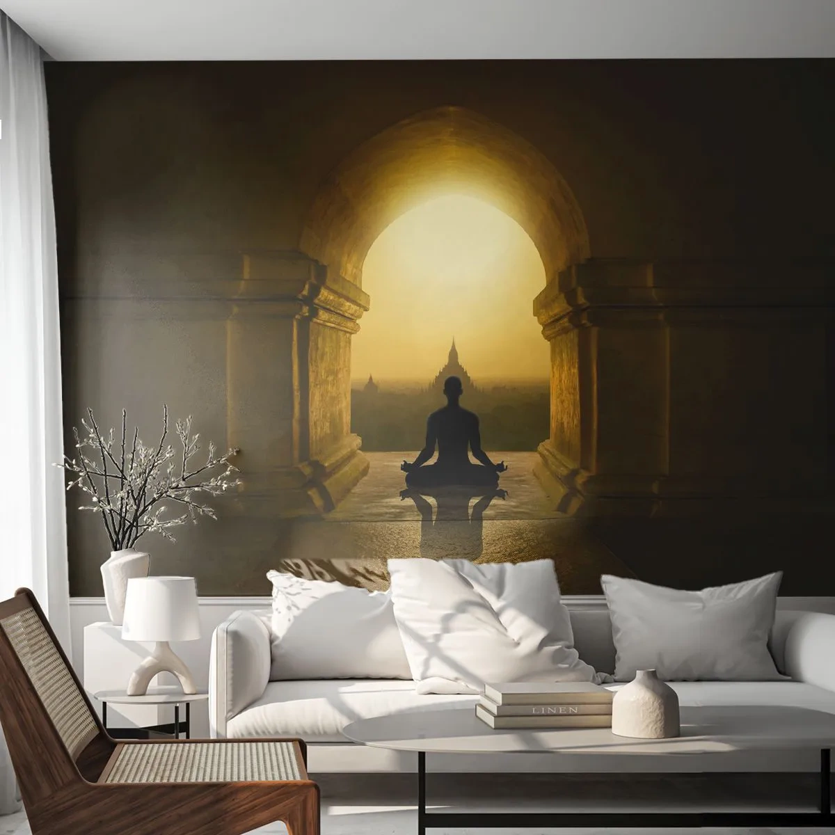 Fotobehang Premium Sand - Volledige harmonie - Meditatie, tempel, Boeddha - 350x256 cm