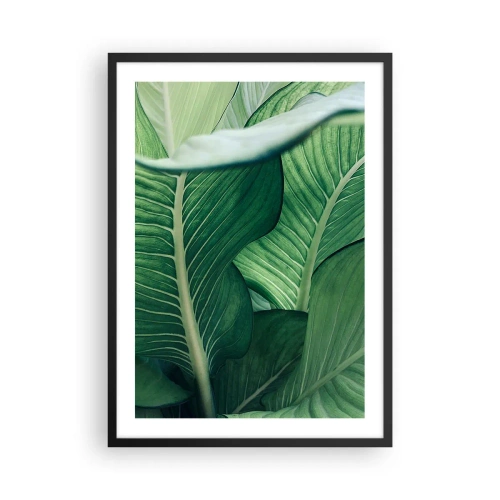 Poster in een zwarte lijst - Close-up van de groene bladeren van een plant - 50x70cm - Intens groen leven - Moderne wanddecoratie voor woonkamer en slaapkamer ARTTOR