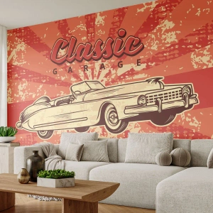 Fotobehang Standard Eco - En op de radio, Elvis - Auto, Cabriolet, Reizen - 350x256 cm