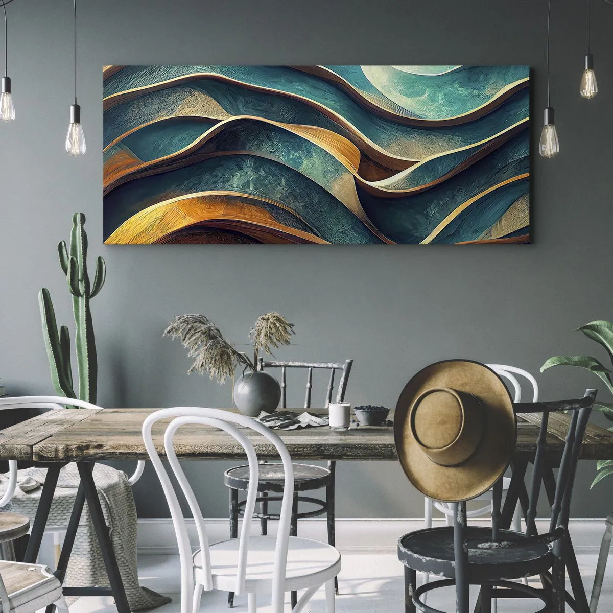 Schilderen op canvas - Meanders van blauw - 100x40 cm