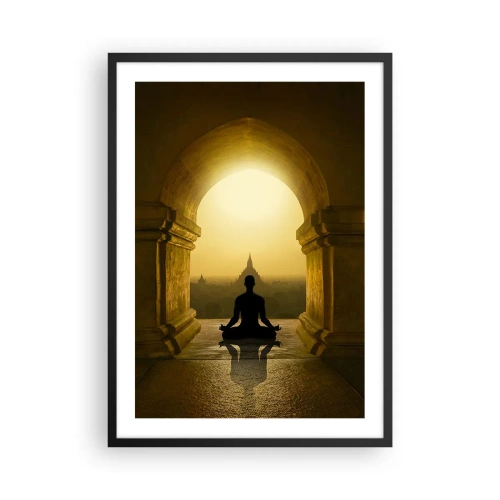 Poster in een zwarte lijst - Een mediterende figuur in de boog van een tempel tegen de achtergrond van de opkomende zon - 50x70cm - Volledige harmonie - Moderne wanddecoratie voor woonkamer en slaapkamer ARTTOR