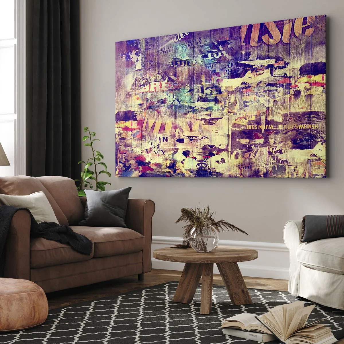 Schilderen op canvas - Kleurrijke abstracte collage met tekst en afbeeldingen - 70x50cm - En dat is alles wat er zal blijven - Moderne wanddecoratie voor woonkamer en slaapkamer ARTTOR