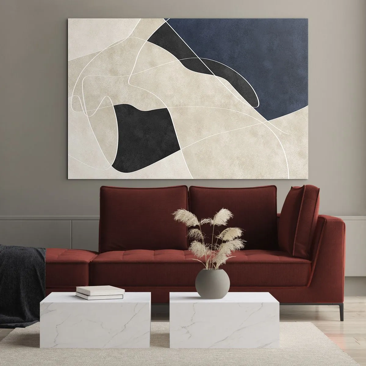 Schilderen op glas - Moderne abstractie met contrasterende vormen en lijnen - 70x50cm - Abstracte compositie – kleurcontrast - Moderne wanddecoratie voor woonkamer en slaapkamer ARTTOR