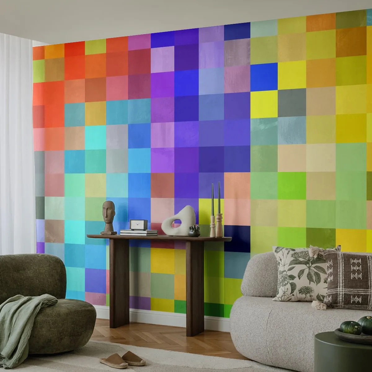 Fotobehang Standard Eco - Alle anderen, allemaal gelijk - Abstractie, Vierkantjes, Deel - 400x280 cm