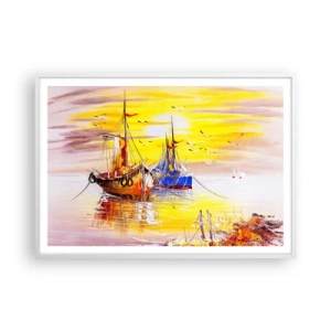 Poster in een witte lijst - Een welverdiende rust in de haven - 100x70 cm