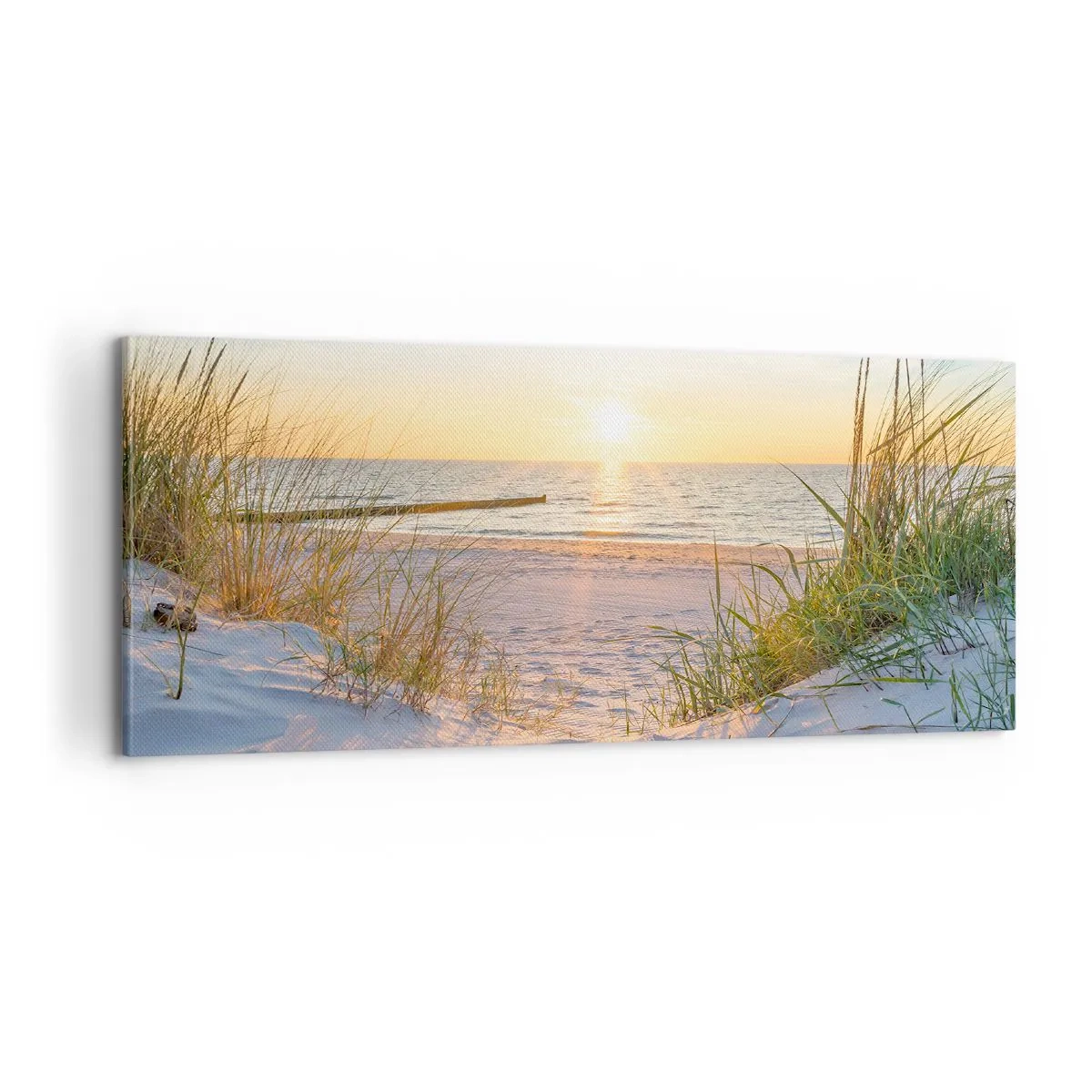 Schilderen op canvas - Het geluid van de zee, het zingen van vogels, een wild strand tussen het gras... - 100x40 cm