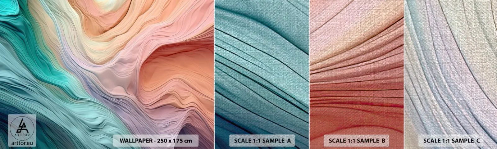 Fotobehang Monster Premium Canvas - Regenboog golf - Pastel kleuren, Abstractie, Textuur - 100x30 cm