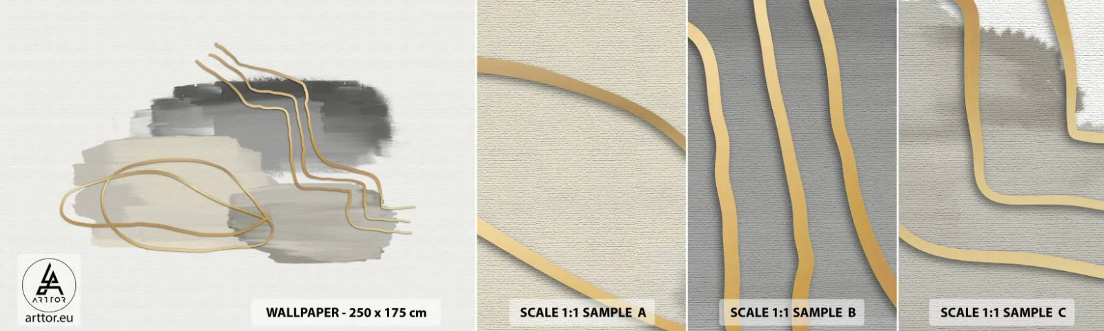 Fotobehang Monster Zelfklevend Deluxe Sticker - Duur en beweging - Abstractie, Deel, Goud - 100x30 cm