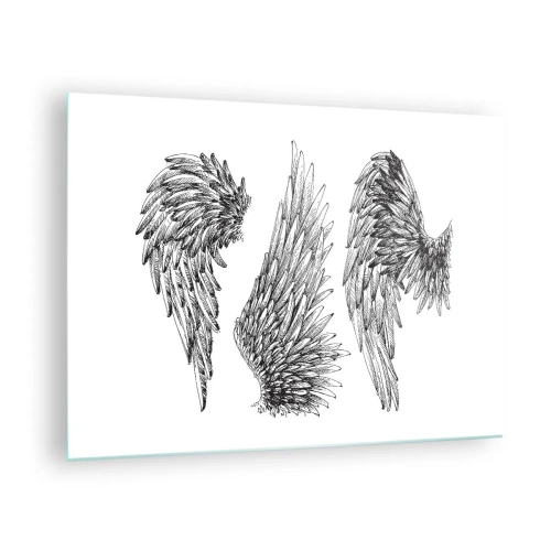 Schilderen op glas - Engelen vleugels in artistieke zwart-wit graphics - 70x50cm - En je kunt een engel worden - Moderne wanddecoratie voor woonkamer en slaapkamer ARTTOR
