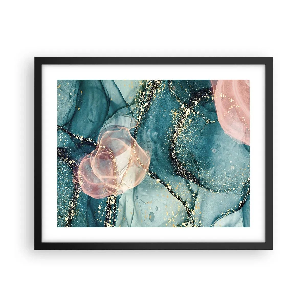 Poster in een zwarte lijst - Zijdeblauw, tule roze - 50x40 cm