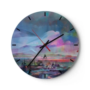 Wandklok - Klok - Een kleurrijk panorama van bergen en een dorp in abstracte stijl - 30x30cm - Onder een welwillende hemel - Moderne wanddecoratie voor woonkamer, keuken en slaapkamer ARTTOR