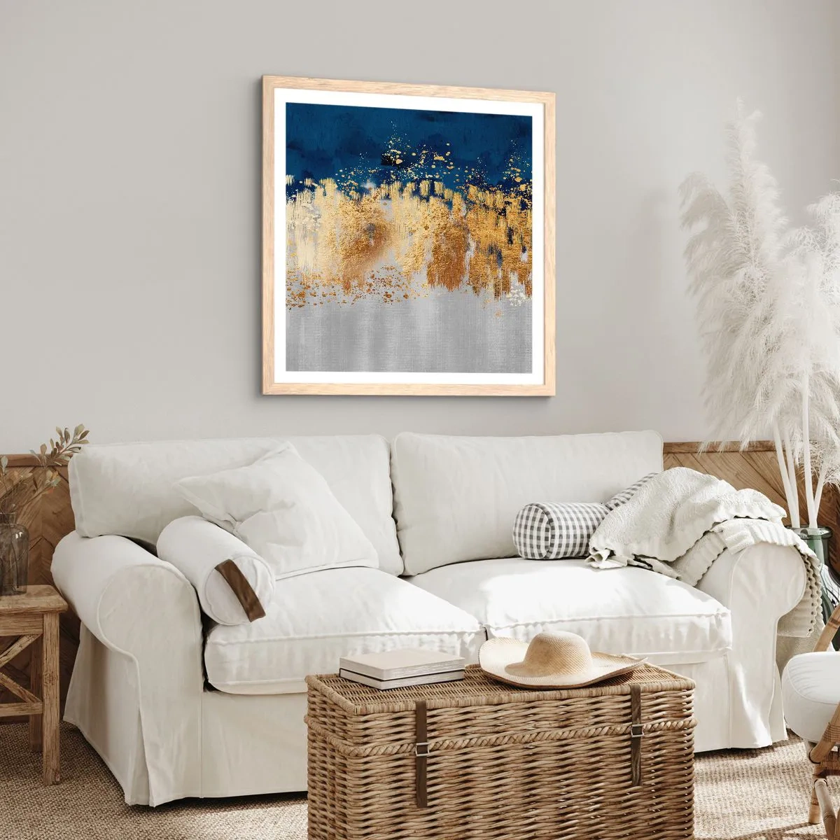 Een poster in een licht eiken lijst - Een moderne compositie met sprankeling - 60x60 cm