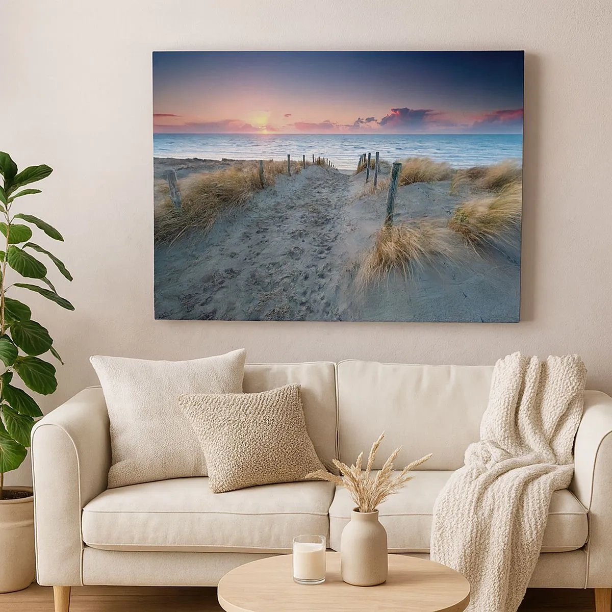 Schilderen op canvas - Pad naar het strand bij zonsondergang - 70x50cm - Je liet een regenboog van licht stralend... - Moderne wanddecoratie voor woonkamer en slaapkamer ARTTOR