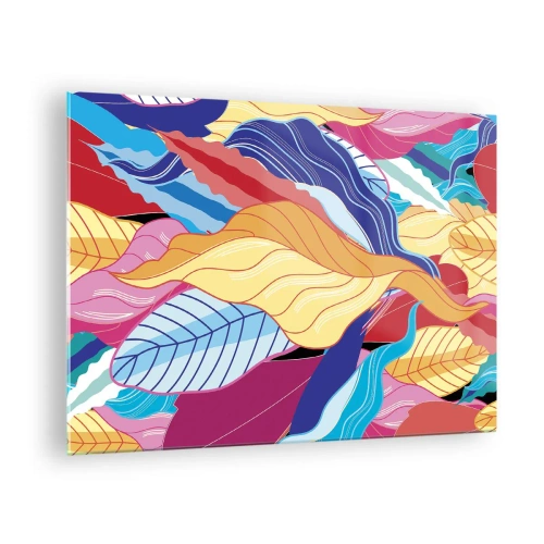 Schilderen op glas - Kleurrijke abstracte bladeren op een glazen achtergrond - 70x50cm - Een kleurrijke puinhoop - Moderne wanddecoratie voor woonkamer en slaapkamer ARTTOR