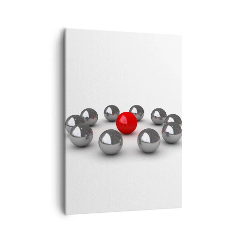 Schilderen op canvas - Een cirkel in zilver en rood - 50x70 cm