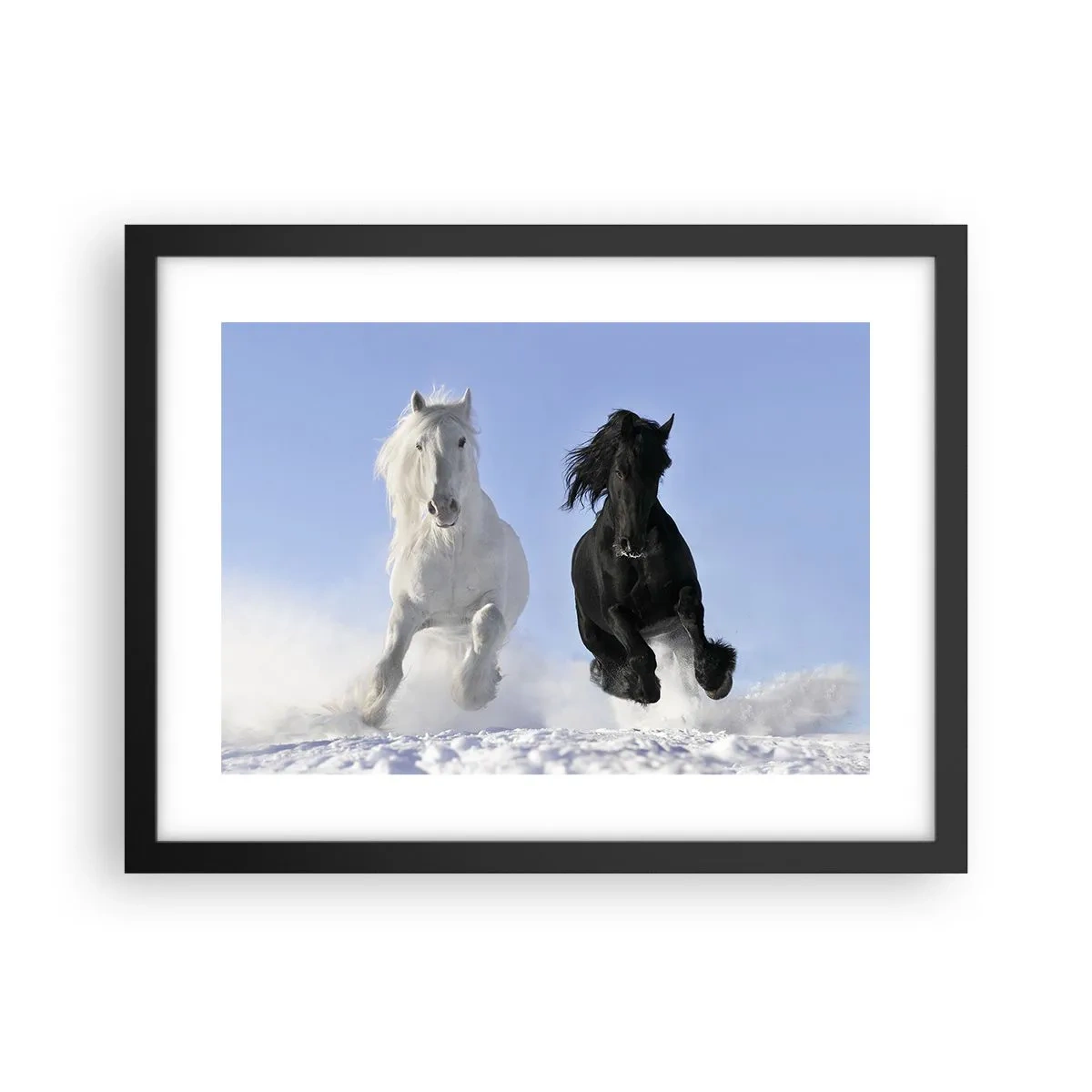 Poster in een zwarte lijst - Zwart-wit galop - 40x30 cm