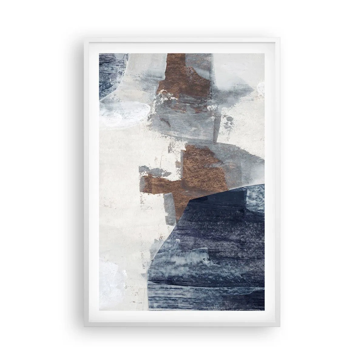 Poster in een witte lijst - Blauwe en bruine vormen - 61x91 cm