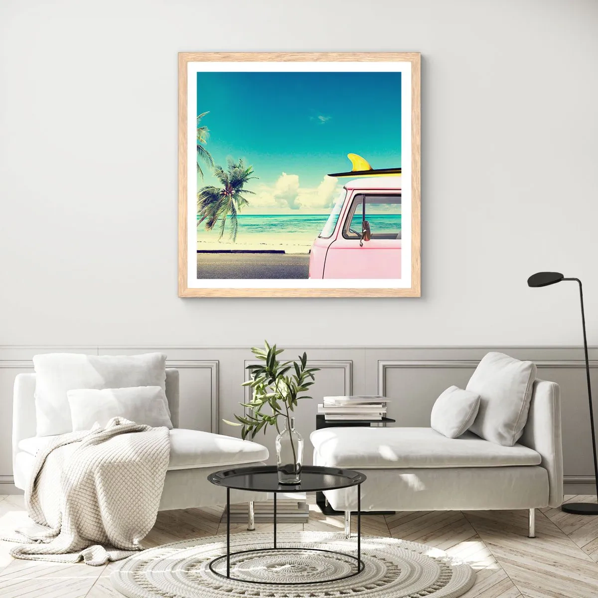 Een poster in een licht eiken lijst - Tijd om aan je vakantie te beginnen. - 50x50 cm