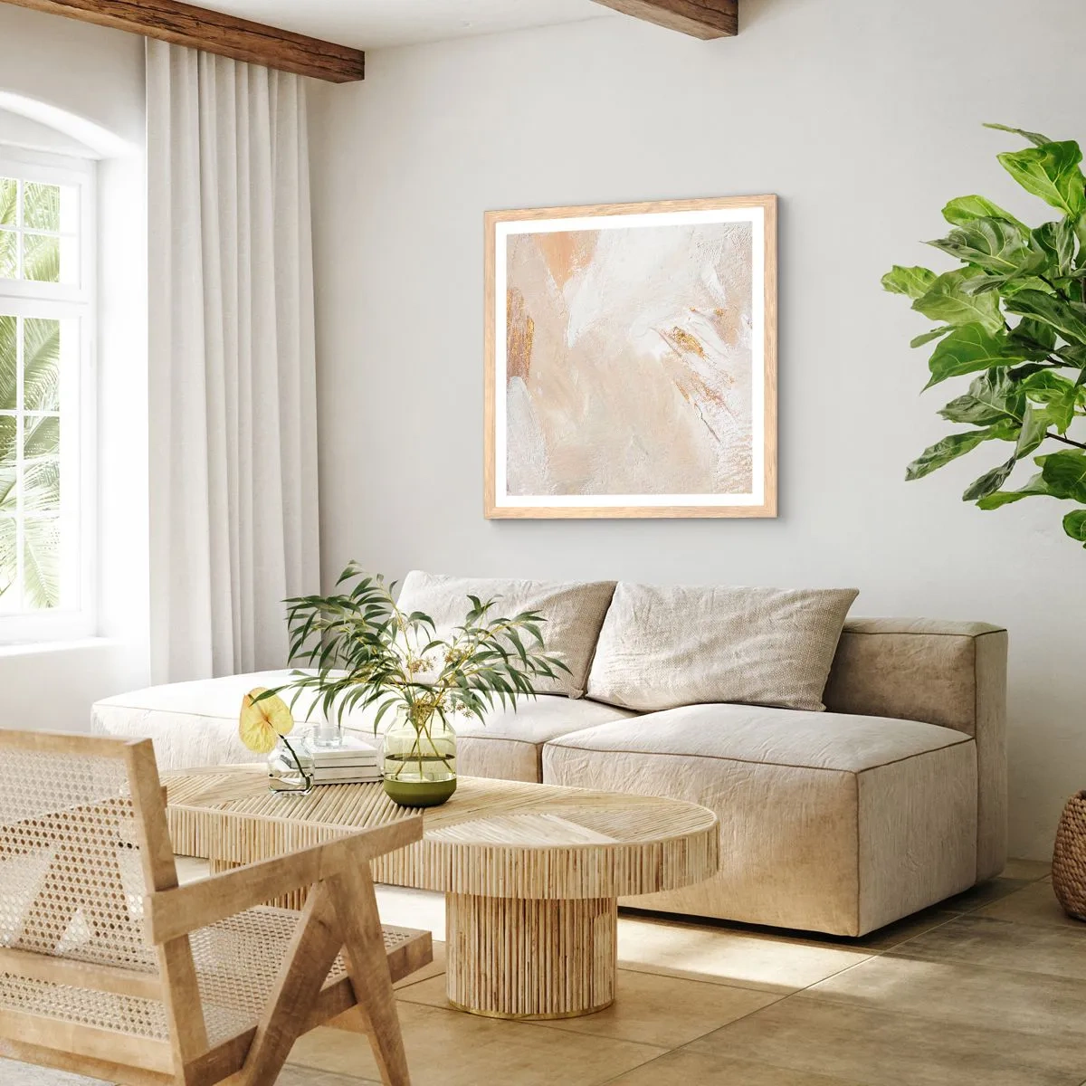 Een poster in een licht eiken lijst - Pastelkleurige compositie - 30x30 cm