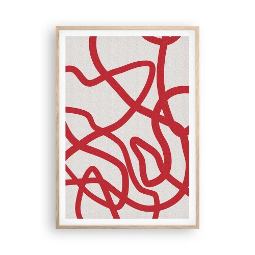 Een poster in een licht eiken lijst - Rood op wit - 70x100 cm