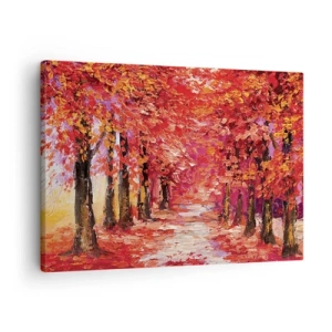 Schilderen op canvas - Een pittoresk steegje in herfstkleuren in impressionistische stijl - 70x50cm - Herfst impressie - Moderne wanddecoratie voor woonkamer en slaapkamer ARTTOR