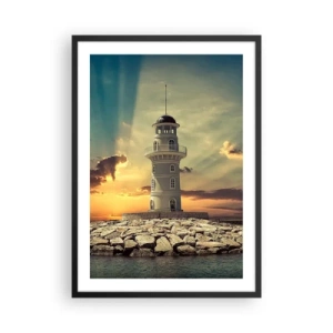 Poster in een zwarte lijst - Vuurtoren bij zonsondergang - 50x70cm - Licht - Goed - Schoonheid - Moderne wanddecoratie voor woonkamer en slaapkamer ARTTOR