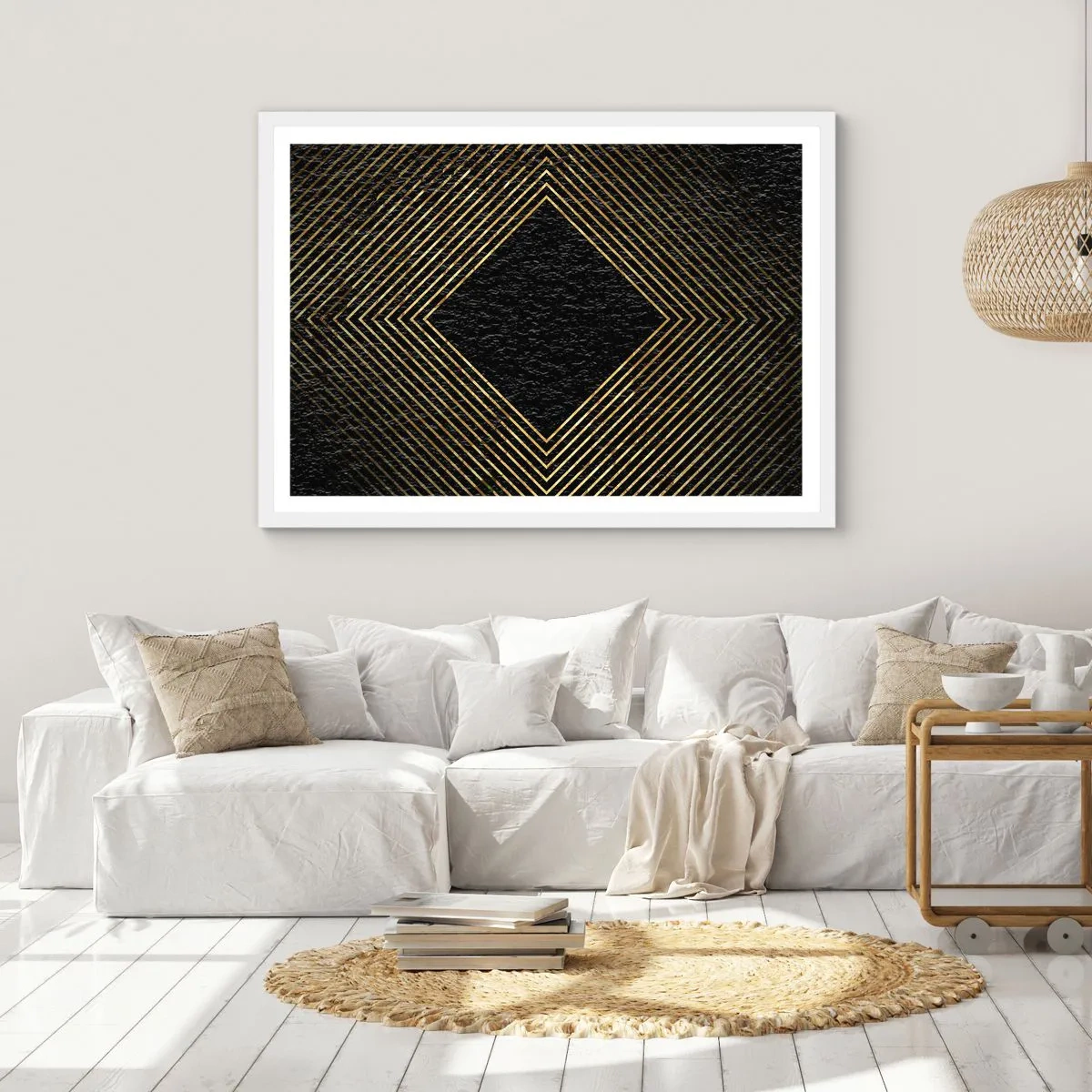 Poster in een witte lijst - Geometrie in glamoureuze stijl - 70x50 cm