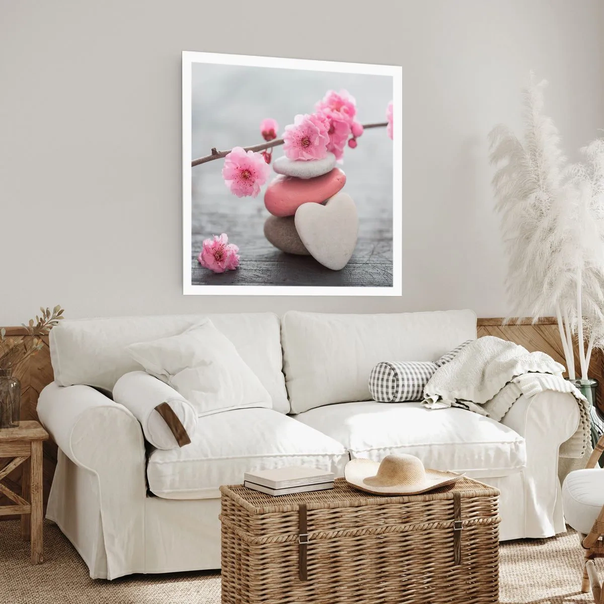 Poster - Gelukzaligheid met een kersenbloesem - 40x40 cm