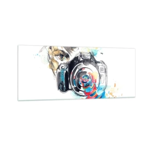 Schilderen op glas - In het oog van de lens - 100x40 cm