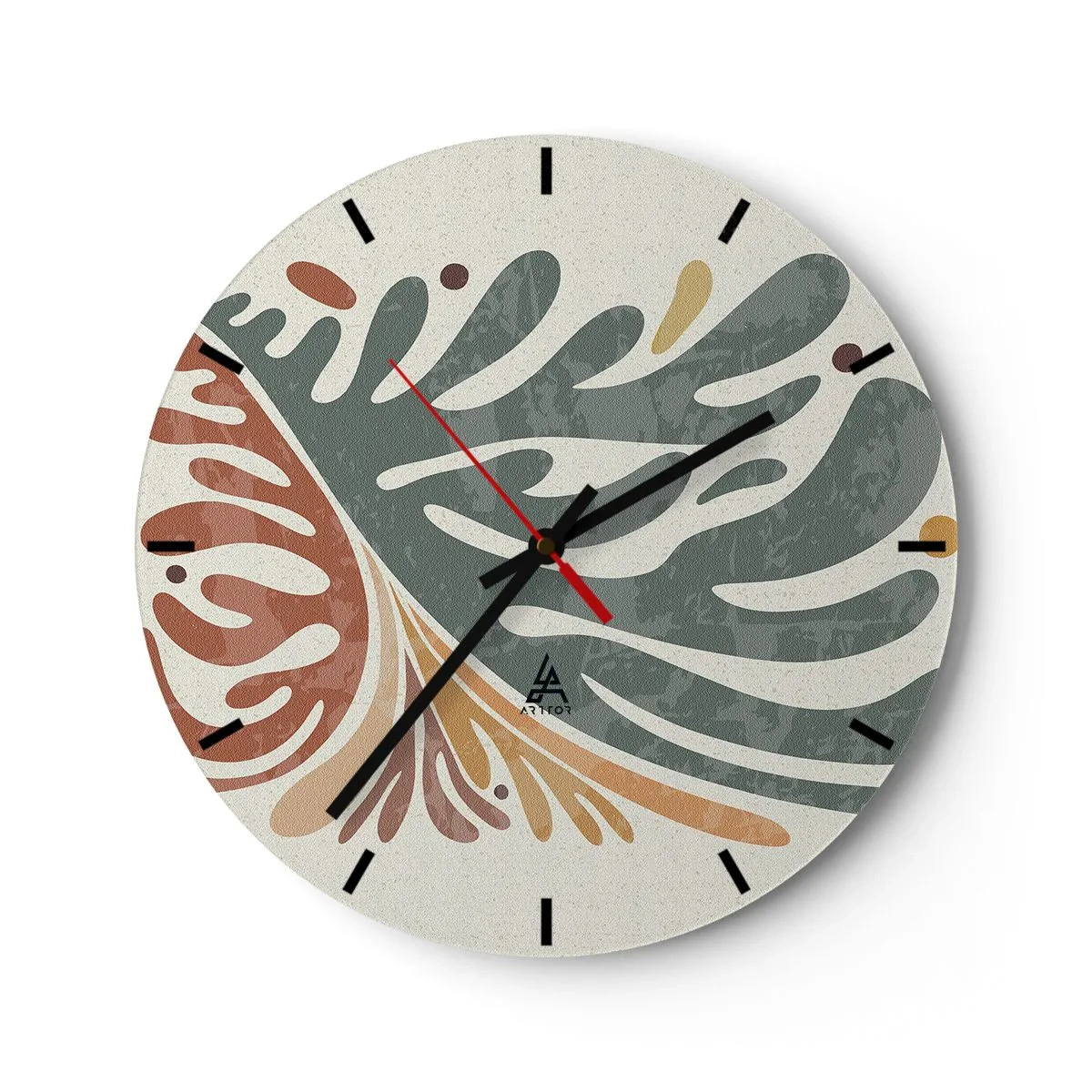 Wandklok - Klok - Organische vormen in tinten groen en roest - 30x30cm - Veelkleurig blad - Moderne wanddecoratie voor woonkamer, keuken en slaapkamer ARTTOR