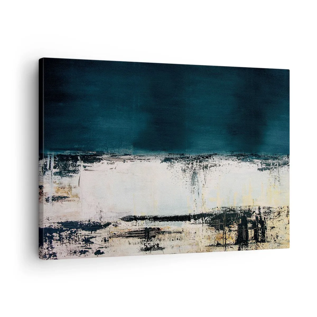 Schilderen op canvas - Abstracte horizontale compositie in tinten marineblauw en wit - 70x50cm - Horizontale compositie - Moderne wanddecoratie voor woonkamer en slaapkamer ARTTOR